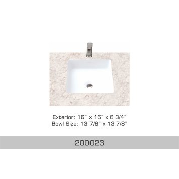 Bosco Bosco 16"x16"x7" Square Porcelain Undermount Lav Sink