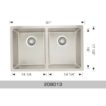 Bosco Bosco 31"x17 .5"x9" 50/50 Double Bowl Stainless Steel Undermount Kitchen Sink
