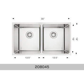 Bosco Bosco 30"x18"x9" 50/50 Double Bowl Stainless Steel Undermount Kitchen Sink