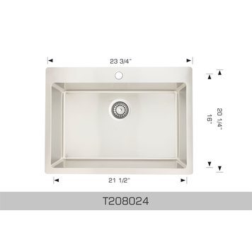 Bosco Bosco 24"x20"x9" Single Bowl Stainless Steel Drop-In Kitchen Sink