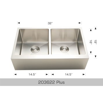 Bosco Bosco 32"x19"x10" Apron Front 50/50 Double Bowl Stainless Steel Kitchen Sink PLUS