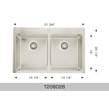 Bosco Bosco 32"x20"x9" Double Bowl Stainless Steel Drop-In Kitchen Sink
