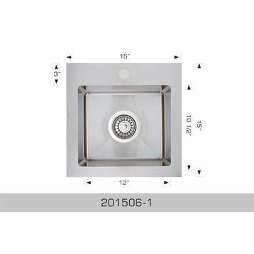 Bosco Bosco 15"x15"x6" Stainless Steel Drop-In Bar Sink