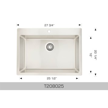 Bosco Bosco 28"x20"x9" Single Bowl Stainless Steel Drop-In Kitchen Sink
