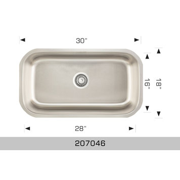 Bosco Bosco 30"x18"x9" Single Bowl Stainless Steel Undermount Kitchen Sink