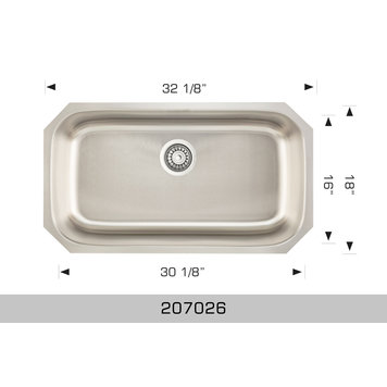 Bosco Bosco 32"x18"x9" Single Bowl Stainless Steel Undermount Kitchen Sink
