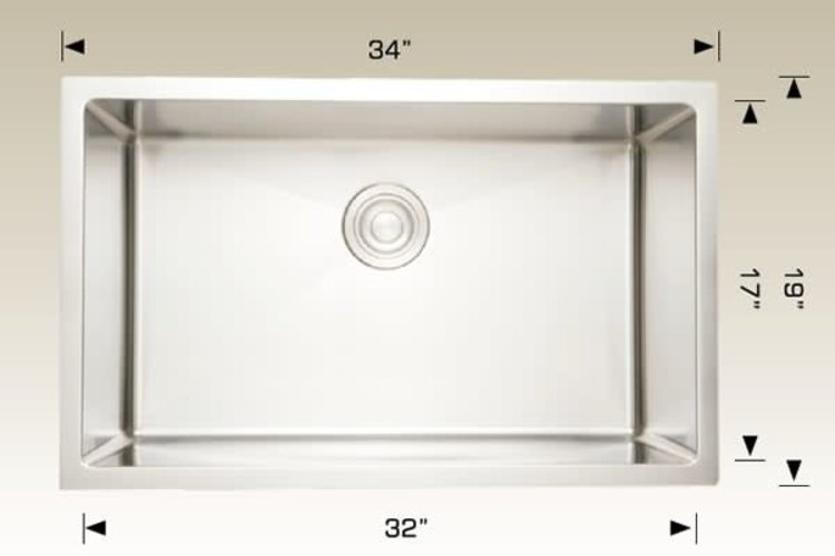 Bosco Bosco 34"x19"x9" Single Bowl Stainless Steel Undermount Kitchen Sink