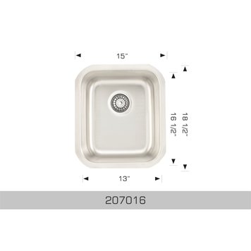 Bosco Bosco 15"x18.5"x7" Stainless Steel Undermount Bar Sink