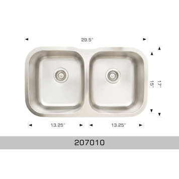 Bosco Bosco 29.5"x17"x8" 50/50 Double Bowl Stainless Steel Undermount Kitchen Sink