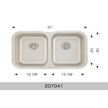 Bosco Bosco 31"x18"x8" 50/50 Double Bowl Stainless Steel Undermount Kitchen Sink