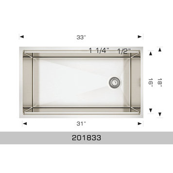 Bosco Bosco 33"x18"x10" Single Bowl Stainless Steel Undermount Linear Sink PLUS