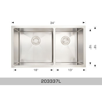 Bosco Bosco 34"x18"x10" 60/40 Double Bowl 16-Gauge Stainless Steel Undermount Kitchen Sink