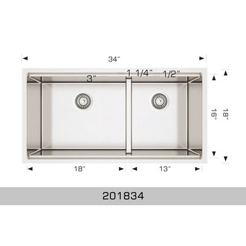 Bosco Bosco 34"x18"x10" 60/40 Double Bowl Stainless Steel Undermount Kitchen Sink