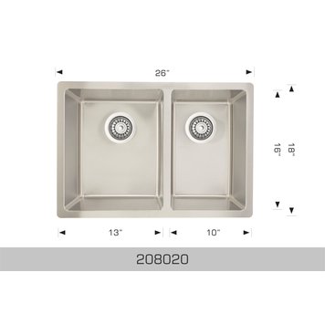 Bosco Bosco 26"x18"x8" 50/50 Double Bowl Stainless Steel Undermount Kitchen Sink
