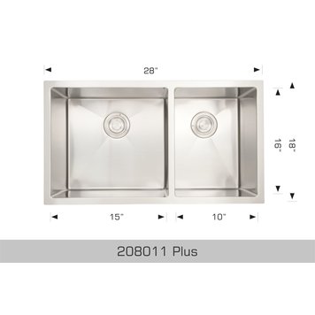 Bosco Bosco 28"x18"x19" 60/40 Double Bowl Stainless Steel Undermount Kitchen Sink