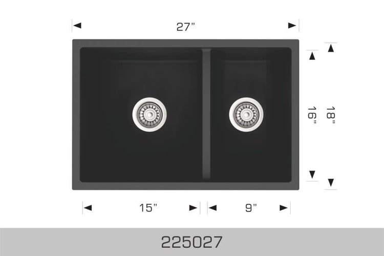 Bosco Bosco 27"x18"x9" 60/40 Double Bowl Granite Undermount Kitchen Sink