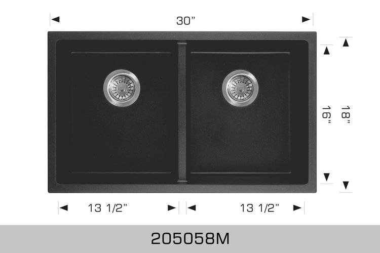 Bosco Bosco 30"x18"x9" 50/50 Double Bowl Granite Undermount Kitchen Sink