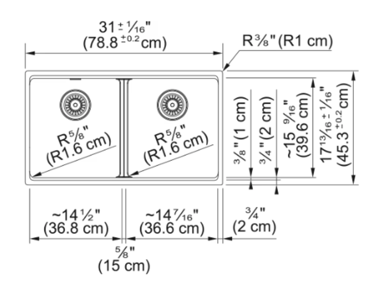 Franke Franke Maris Granite Undermount Kitchen Sink Double Bowl (50/50) 31" x 18" x 9-1/2"