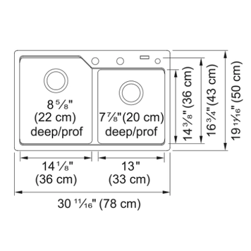 Kindred Kindred Granite Drop-In Kitchen Sink Double Bowl (60/40) 31" x 20" x 8.5"