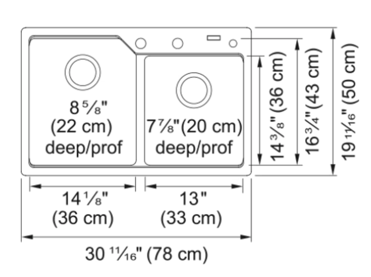 Kindred Kindred Granite Drop-In Kitchen Sink Double Bowl (60/40) 31" x 20" x 8.5"