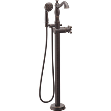 Single Handle Floor Mount Tub Filler Trim with Hand Shower - Less Handle- Rubbed Bronze
