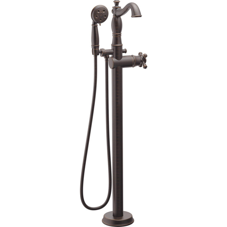 Single Handle Floor Mount Tub Filler Trim with Hand Shower - Less Handle- Rubbed Bronze