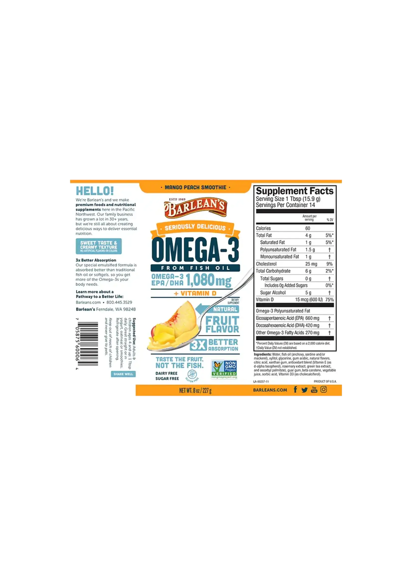 Barleans Barleans Omega 3 Fish Oil Peach Mango
