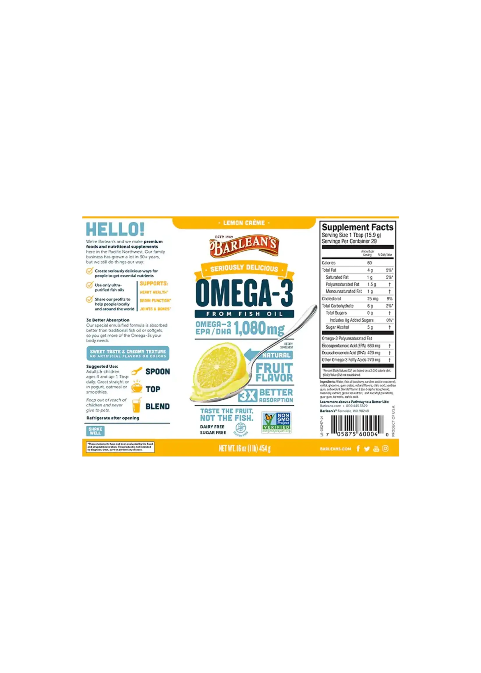 Barleans Barleans Omega 3 Fish Oil Lemon Creme