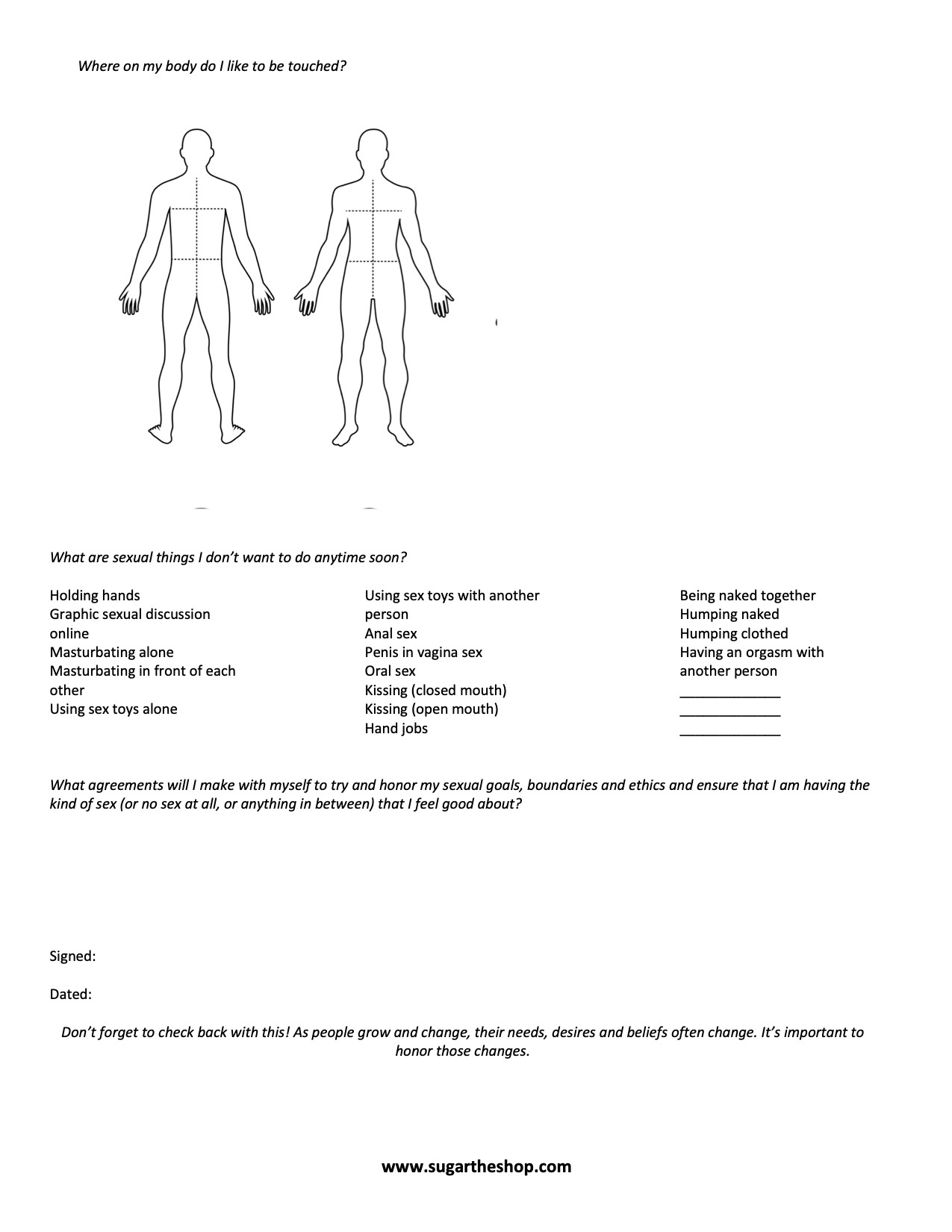 a boundaries worksheet sugar