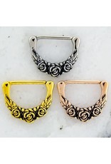 Gold PVD Clicker pour le sein avec fleurs Gold Pvd 14G/14mm