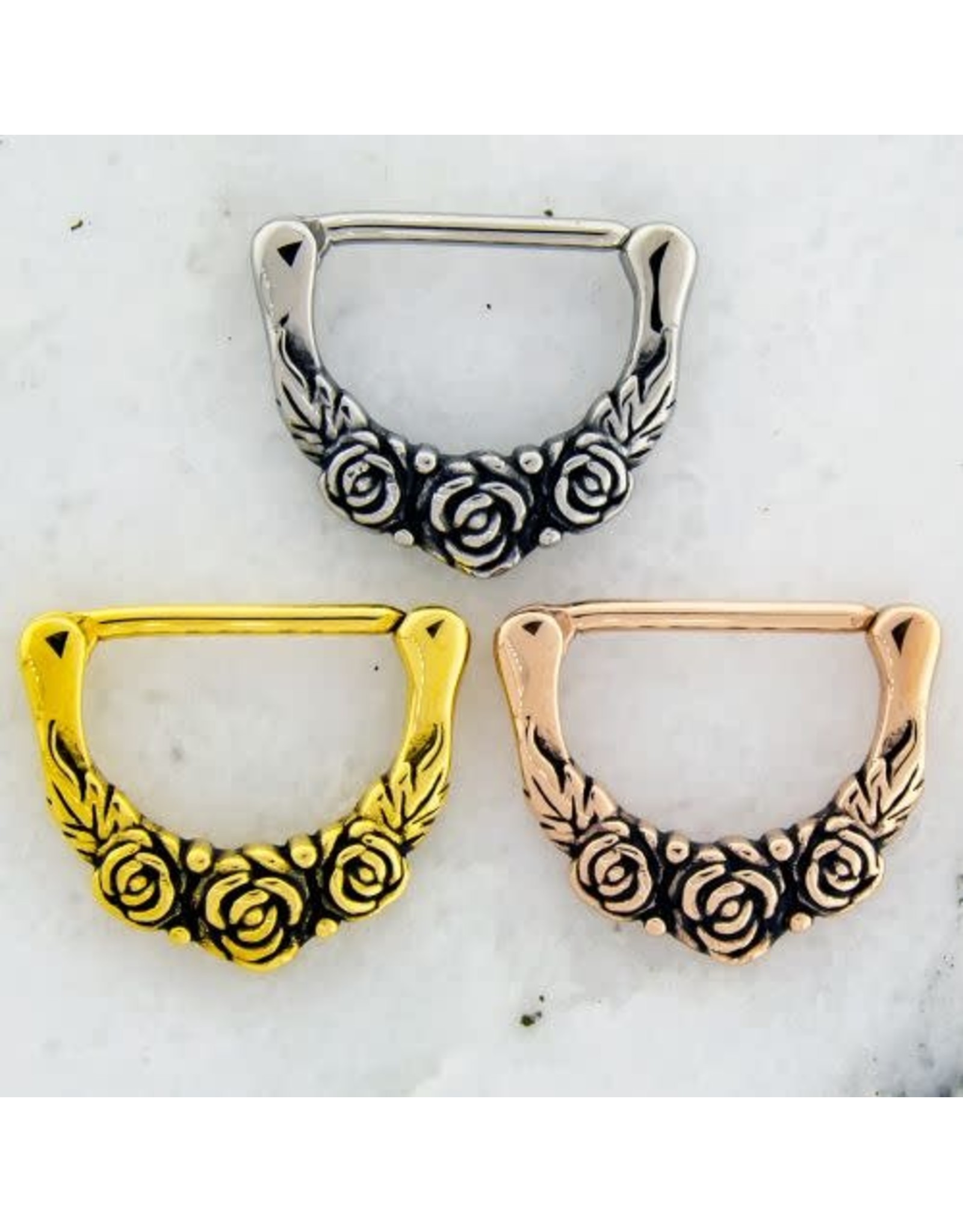 Gold PVD Clicker pour le sein avec fleurs Gold Pvd 14G/14mm