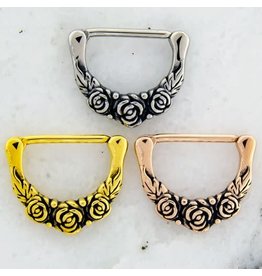 Gold PVD Clicker pour le sein avec fleurs Gold Pvd 14G/14mm
