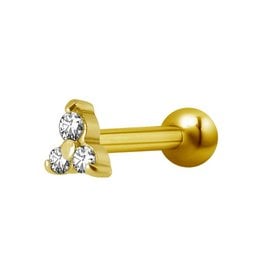 Gold PVD Bijou pour cartilage Gold Trinity  Threaded 16 ga