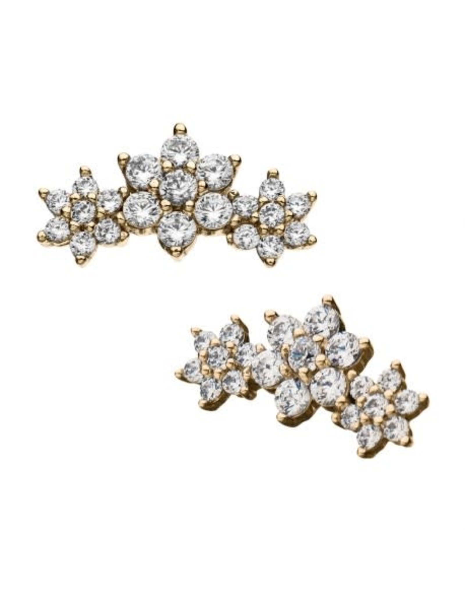 Gold Embout Threadless 14K 3 Fleurs Yellow Gold