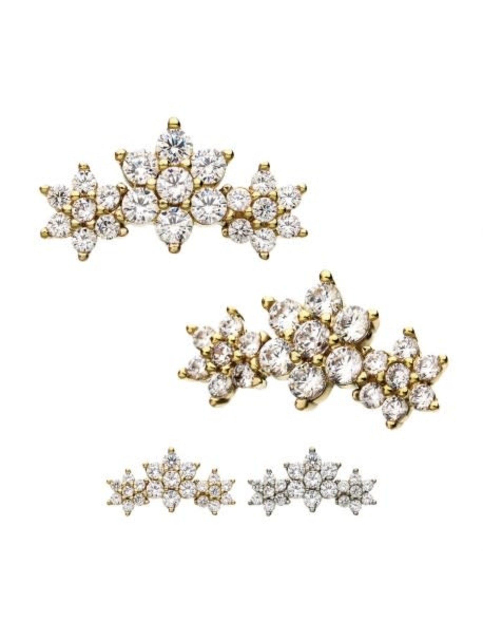 Gold Embout Threadless 14K 3 Fleurs Yellow Gold