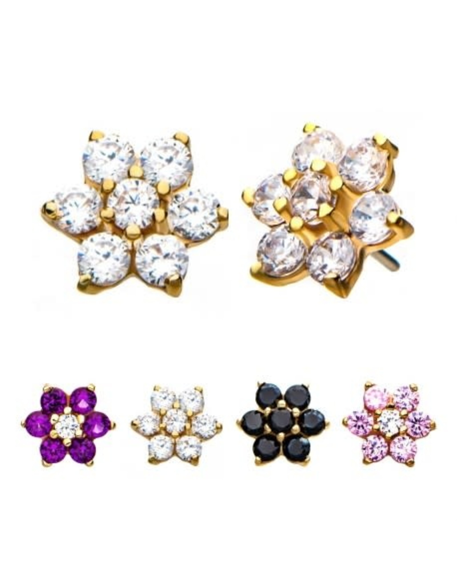 Gold Embout Threadless 14K Fleur Diamant