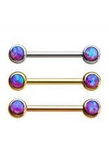 Rose Gold sur acier chirurgicale Barbell 14ga pour le Sein RoseGold avec Opales Mauve, 14mm
