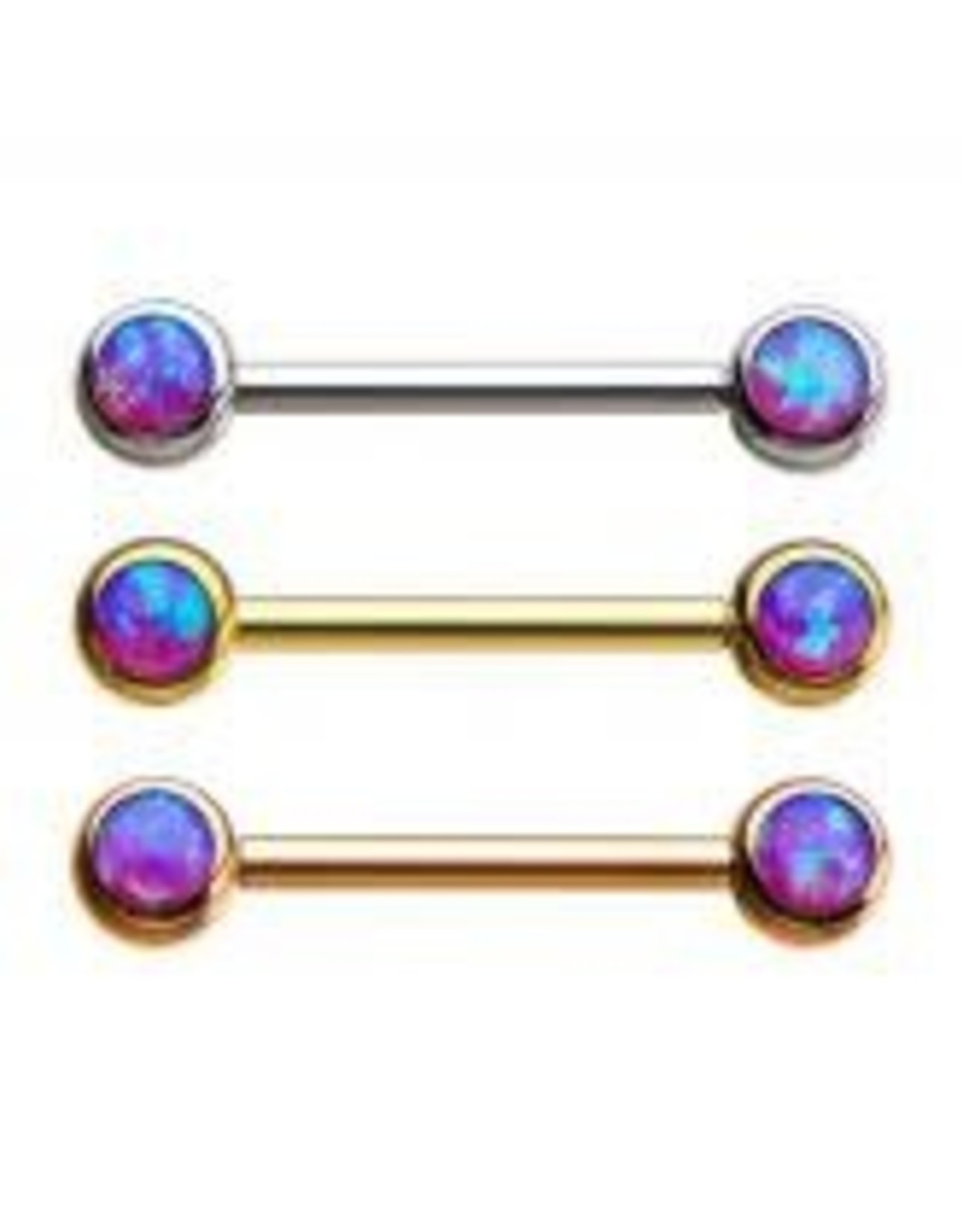 Rose Gold sur acier chirurgicale Barbell 14ga pour le Sein RoseGold avec Opales Mauve, 14mm