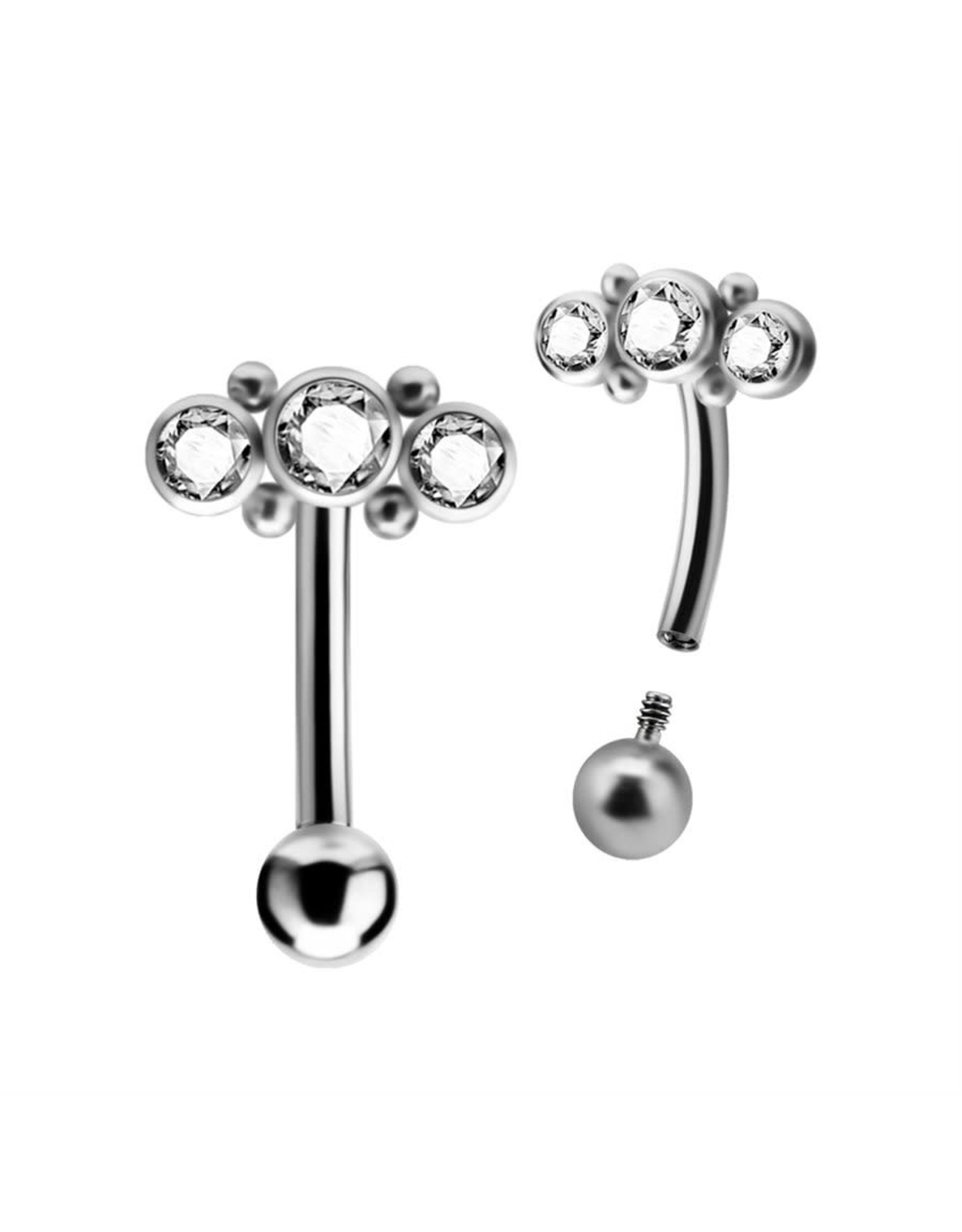 Sourcil 3 Pierres CZ Threaded 8mm