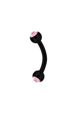 Black Steel Barbell 16ga  Black Steel ball 3mm, avec Zircon