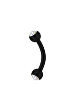 Black Steel Barbell 16ga  Black Steel ball 3mm, avec Zircon