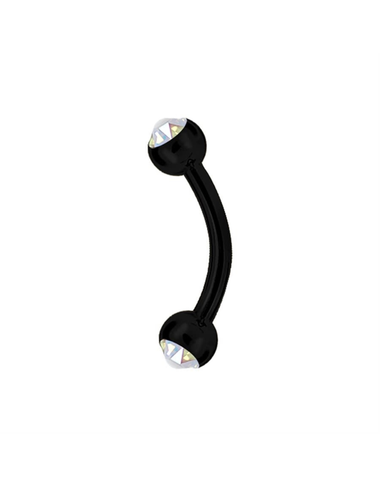 Black Steel Barbell 16ga  Black Steel ball 3mm, avec Zircon