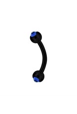 Black Steel Barbell 16ga  Black Steel ball 3mm, avec Zircon