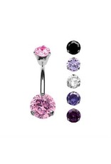 Stainless Nombril Steel double Diamants Griffés