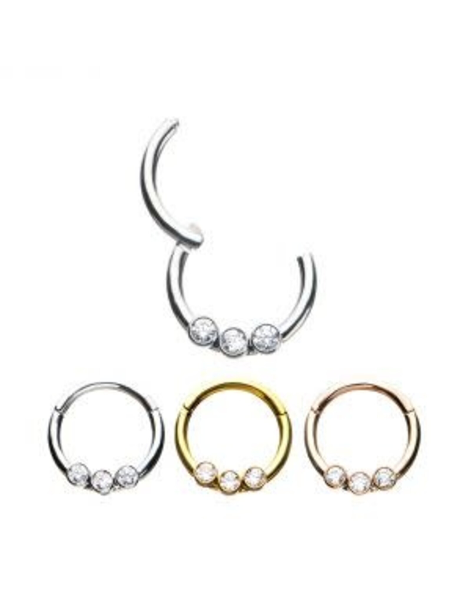 Stainless Anneau Clickers 3 pierres 8mm