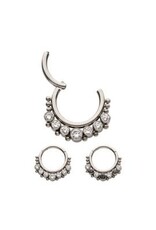 Clicker, Titanium with 7 Cluster Bezel Set CZ & Beads Front Facing Hinged Segment