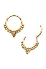 Gold PVD Clicker, 24KT Gold PVD Titanium Beaded Classic Clustered Front Facing Hinged Segment, 10 mm, 16 ga