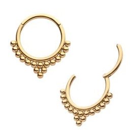 Gold PVD Clicker, 24KT Gold PVD Titanium Beaded Classic Clustered Front Facing Hinged Segment, 10 mm, 16 ga