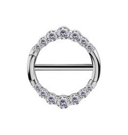 Stainless Clicker Sein Rond avec Diamant, 14ga