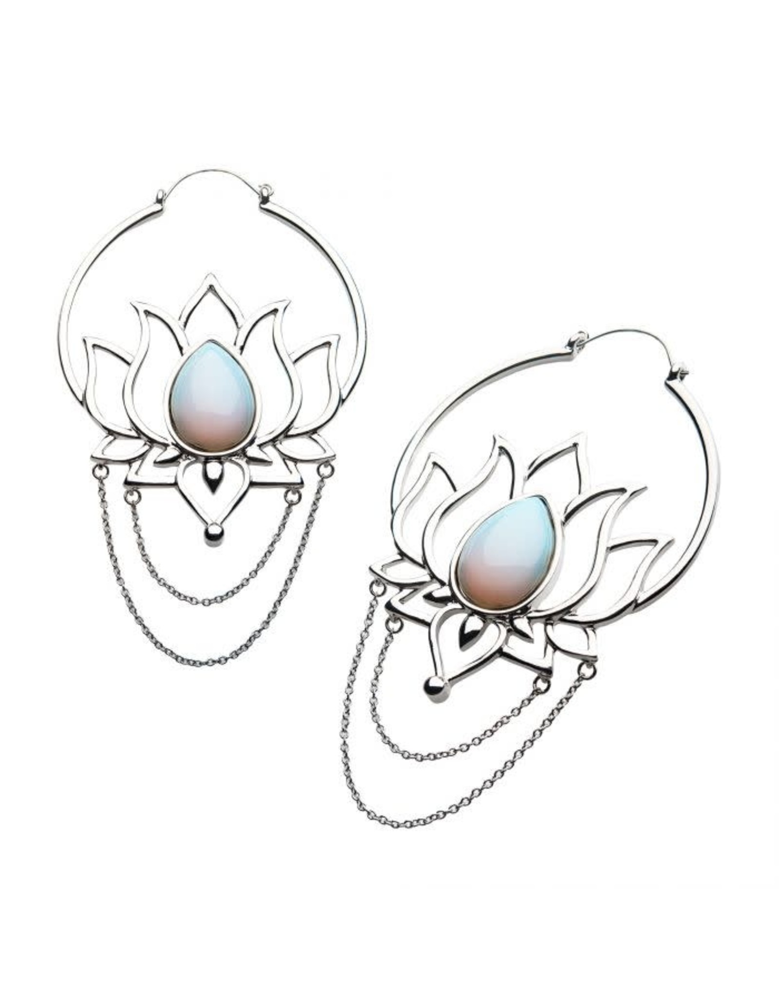 Stainless Hoop Lotus With White Opalite